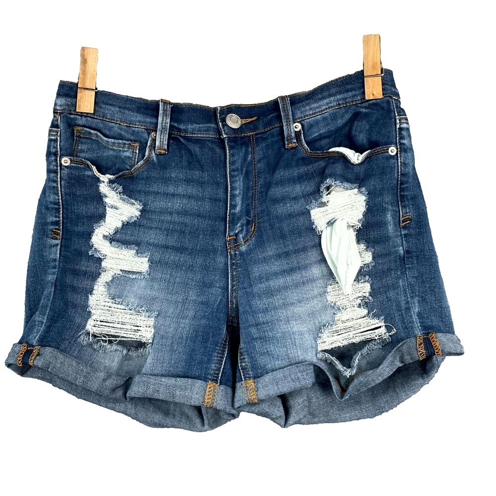 Mudd Mid Rise Midi Shorts Womens 11 Denim Flex Stretch Distressed Outdoor Skate